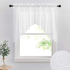 RYB HOME Short Kitchen Valances and Curtain Set, Privacy White Linen Swag by RYBHOME