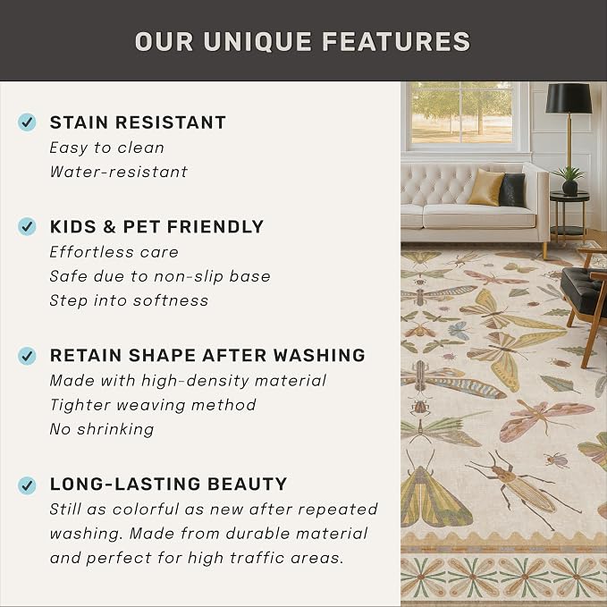 Beige and Yellow 5x7 Boho Rug for Living Room - Image 7