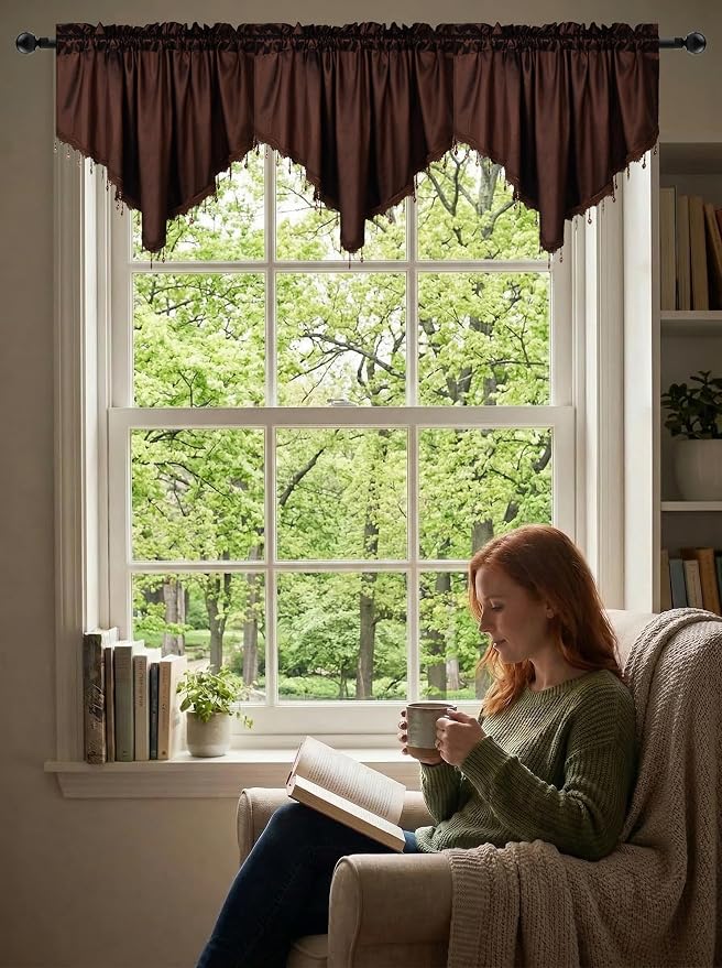 Molaxhome Swag Curtain 51 inch Length Rod Pocket Scalloped Curtain Valance - Image 4