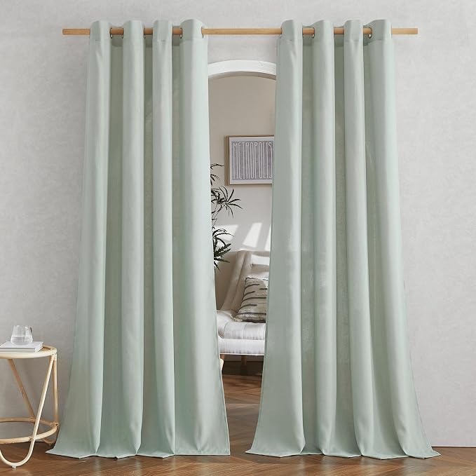 NICETOWN Thick Linen Sage Green Curtains 90 inches Long, Grommet Flax Linen by NICETOWN