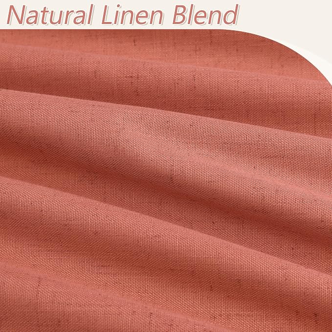 Guken Coral 100% Blackout Linen Curtains 108 Inch Length 2 Panels Set - Image 3