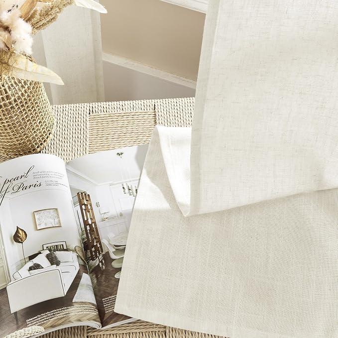 Joydeco Linen Curtains 2 Panel Set, Light Filtering, Ivory Linen Curtains 90 - Image 7