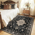 Area Rugs 4'x6' Washable Non-Slip, Floral Vintage Distress Print Pattern - Image 2