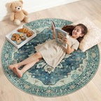Area Rugs 4ft Washable Non-Slip, Floral Vintage Distress Print Pattern by RELEANY