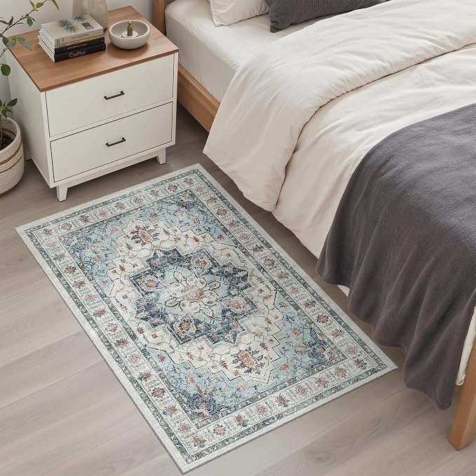 Madane Washable Area Rug 2x3, Small Entryway Rug Non-Slip Vintage Door Mat - Image 3