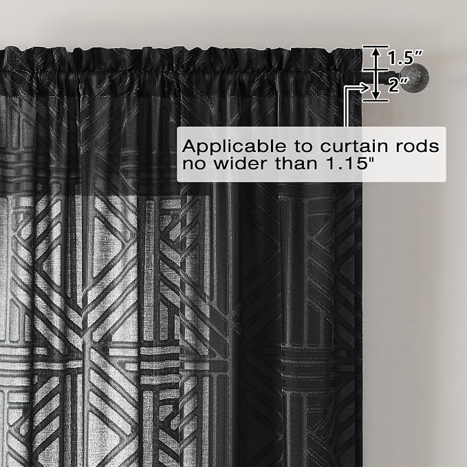 Simplebrand Semi Sheer Black Curtains 96 Inches Long 2 Panels, Light Filtering - Image 5