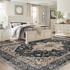 Area Rugs 9x12 Vintage Rug: Large Washable Living Room Rug Retro Medallion - Image 3