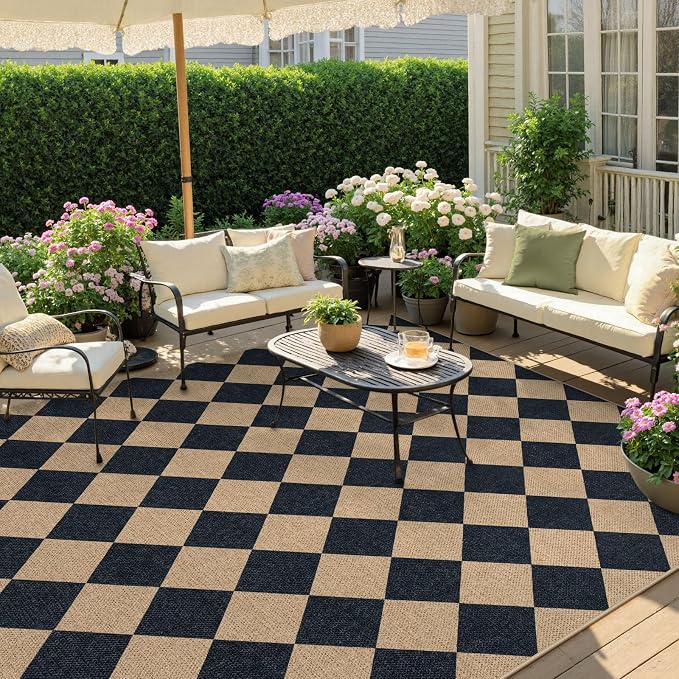 Lahome Colette Checkered Easy Jute Outdoor Rug, Large 6x9 Rug - Image 2