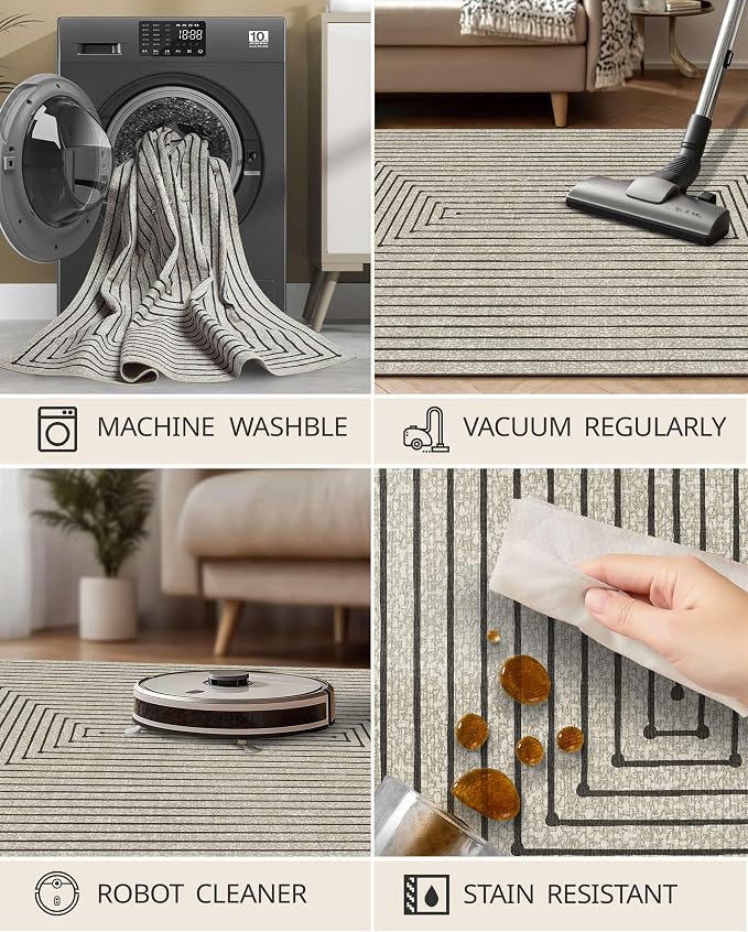 Latte&Fog 6x9 Area Rugs for Living Room Bedroom, Boho Non Slip Low Pile Carpet - Image 6