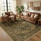 Area Rugs 5'x7' Washable Non-Slip, Floral Vintage Distress Print Pattern by RELEANY