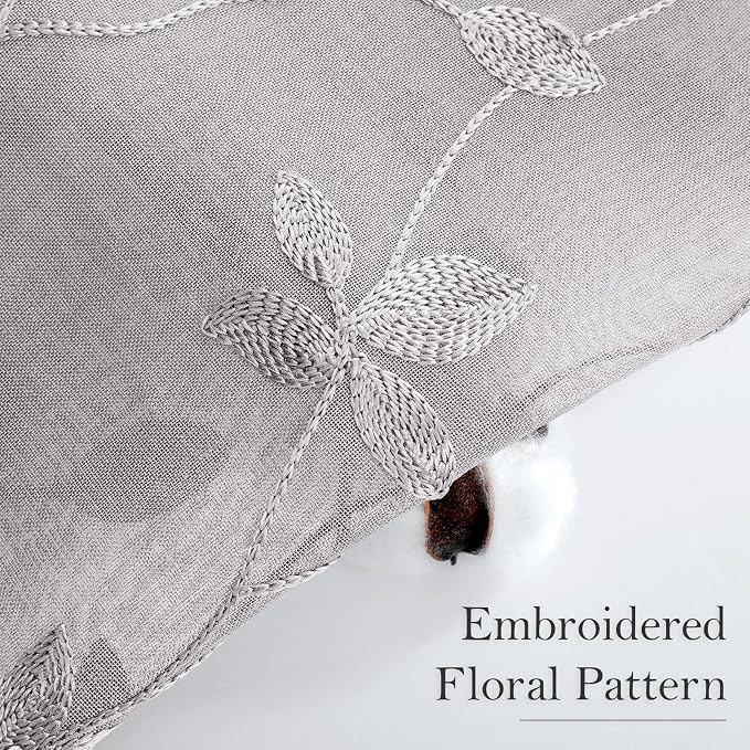 HOMEIDEAS Light Grey Sheer Curtains 52 X 96 Inches Length 2 Panels Embroidered - Image 3