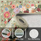 Green Area Rugs 9x12 Living Room Washable Rug Non Slip Floral Low Pile Large Rug - Image 2