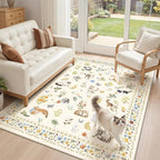 Cat 4x6 Area Rugs, Machine Washable Animal Floral Accent Rug Non-Slip Low Pile - Image 3