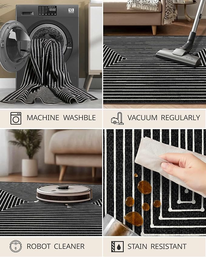 Latte&Fog 2x3 Entryway Rug, Small Modern Abstract Door Mat, Washable Kitchen Rug - Image 5