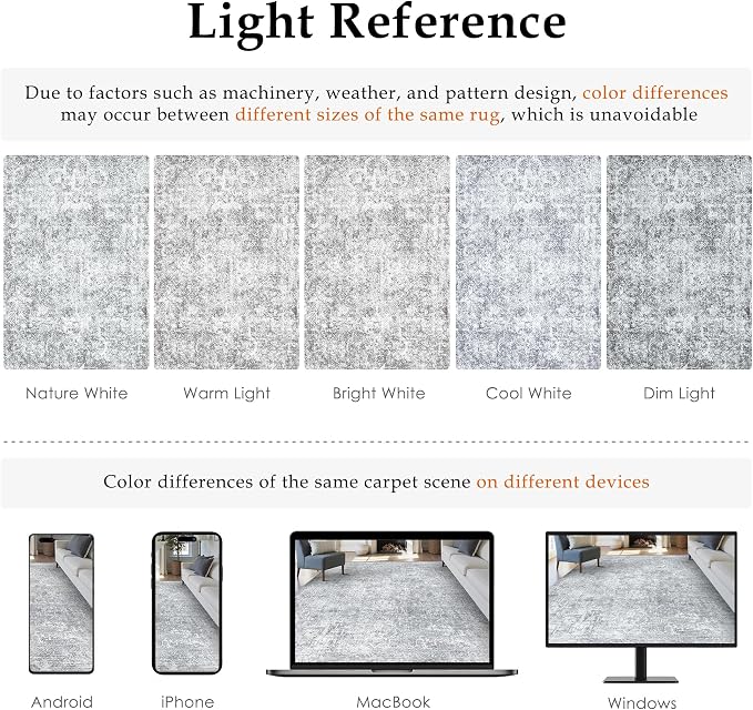2x6 Runner Rug Washable Vintage Indoor Hallway Carpet Non Slip Grey Bedroom Low - Image 2
