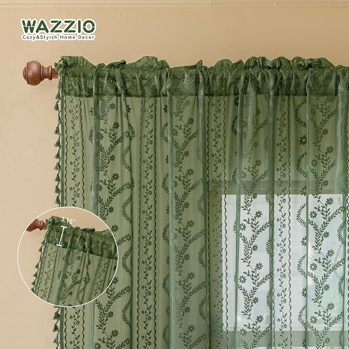 WAZZIO Boho Lace Curtains 2 Panels 84 Inches -Vintage Victorian Sheer Panel - Image 7
