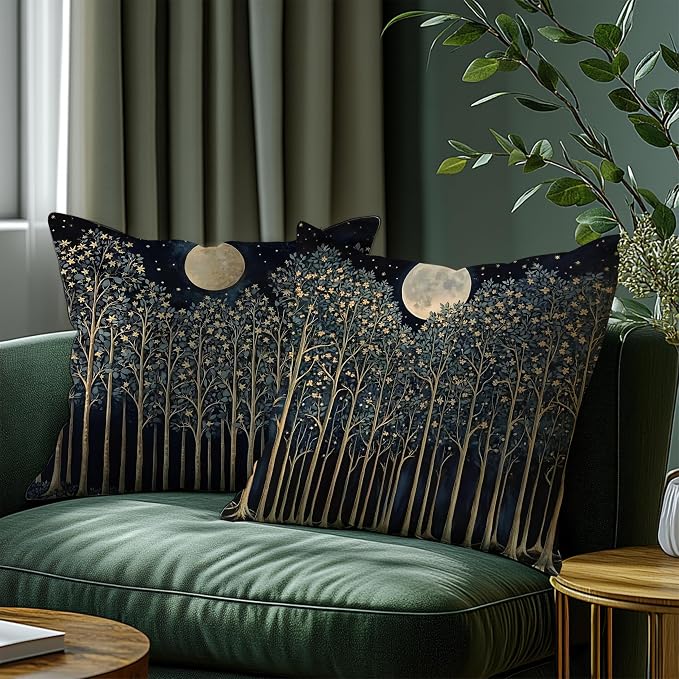 Rustic William Morris Night Moon Forest Green Decor Pillow Covers 18x18 Set of 2 - Image 3