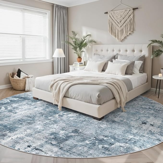 8x8 Blue/Grey Round Rug 8ft Living Room Circle Rug Vintage Round Area Rug Non - Image 3
