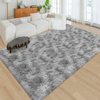 Tie Dye Grey Rug for Living Room 5x8ft Fluffy Modern Shag Area Rug Mat Bedside - Image 4