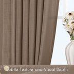 Chocolate Brown Linen Curtain 96 inch Length 2 Panels Set Back Tab Light - Image 3
