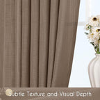 Chocolate Brown Linen Curtain 84 inch Length 2 Panels Set Back Tab Light - Image 3