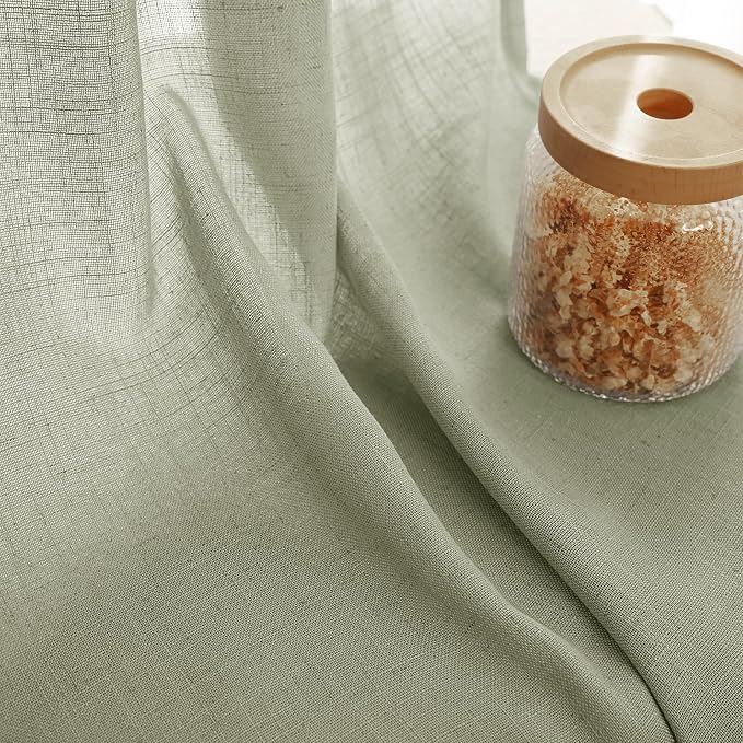 Linen Blend Sage Green Curtains 90 inch Length 2 Panels - Image 3