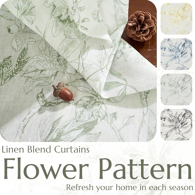 jinchan Floral Curtains 108 Inch Length Sage Green Flower Linen Farmhouse - Image 4