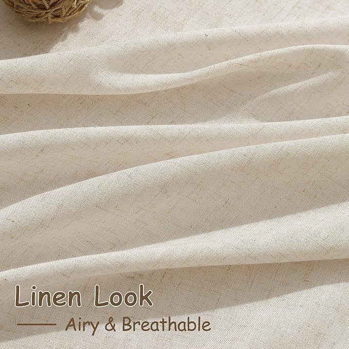 Cream Beige Linen Curtains for Living Room 98 Inches Long Light Filtering Semi - Image 4