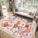 Pink/Beige Washable Area Rug 8x10, Large Soft Rugs by WelcometoBabovid