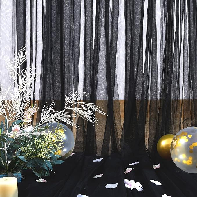 Black Backdrop Curtain Sheer Tulle Backdrop Curtain - Image 6
