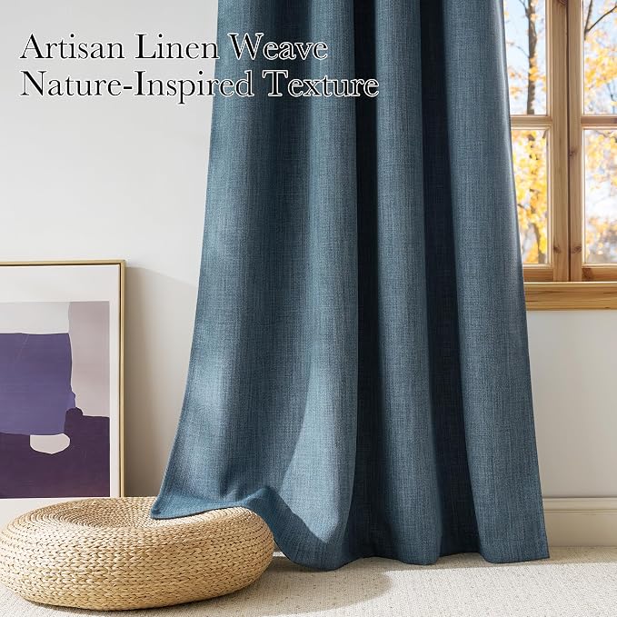 NICETOWN Faux Linen Mist Blue Blackout Curtains 84 inches Long - Image 3
