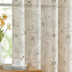 jinchan Floral Linen Curtains for Living Room 96 Inch Length Green Flower by JINCHAN