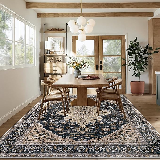 Area Rug 8x10 Vintage Rugs: Large Washable Living Room Rug Retro Medallion - Image 4