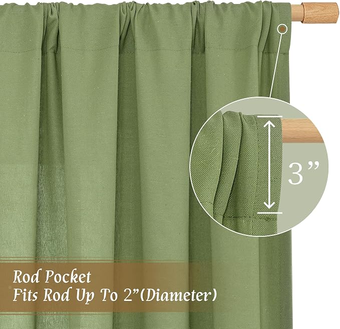 LAMIT Green Linen Curtains for Small Windows, 45 Inches Long Light Filtering - Image 3