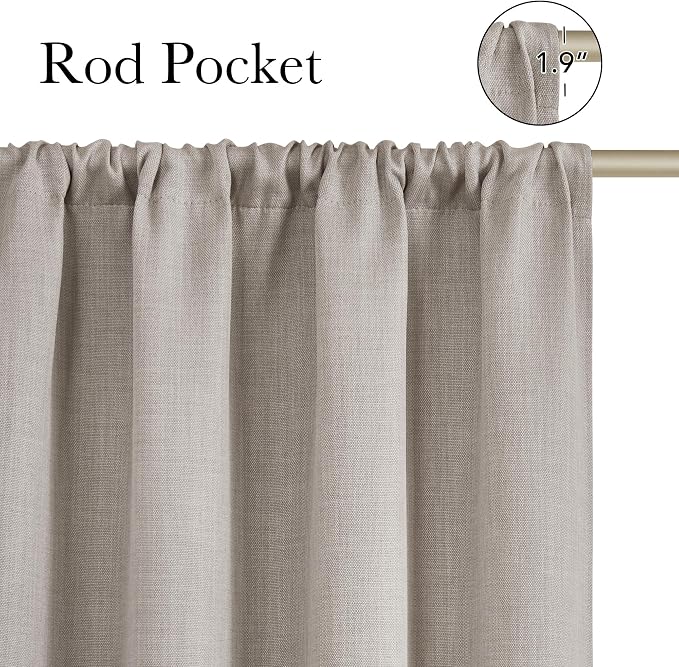 NICETOWN Angora Faux Linen Room Darkening Rod Pocket Curtains 63 inch Length - Image 2