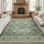 RELEANY Area Rugs Square 8ft Washable Non-Slip, Floral Vintage Distress Print by RELEANY