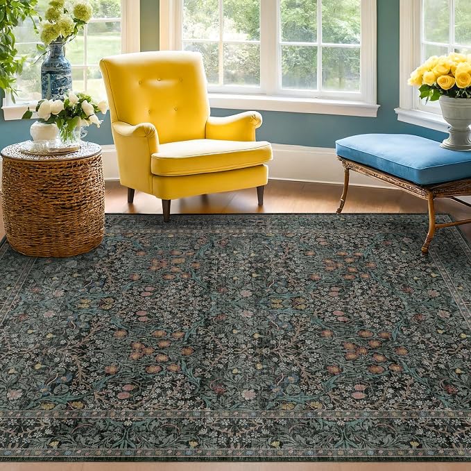 Dark Green 4x6 Washable Area Rug by HazoHaus