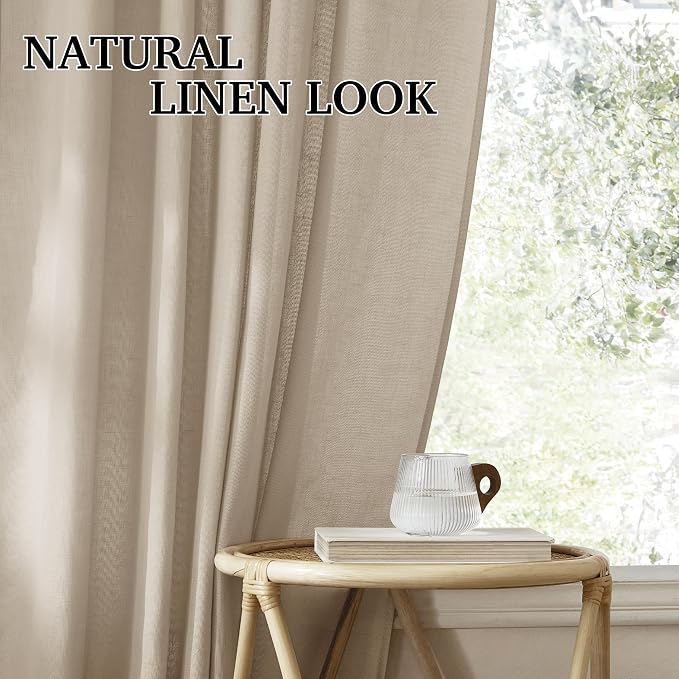 RYB HOME Linen Sheer Curtains 120 inches Long, Room Divider Curtains - Image 7