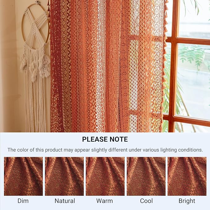 WAZZIO Burnt Orange Curtains Sheer 45 Inch Length Bedroom Short Small Cafe Rod - Image 8