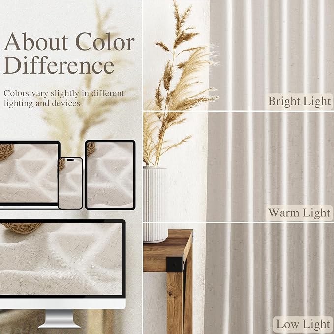Nanspring Pearl White Linen Curtains 120 Inches Long - Image 3