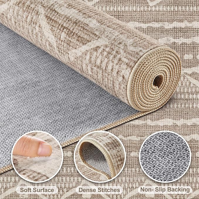 Nakagishi 9x12 Area Rug Living Room: Washable Boho Large Neutral Modern Soft - Image 3