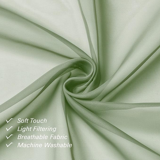 Lecloud Sage Green Sheer Curtains 72 Inches Long 2 Panels Set, Rustic Voile - Image 3