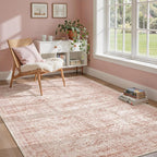 5x7 Area Rugs Pink Low Pile Indoor Washable Trendy Faded Style Rugs - Image 2