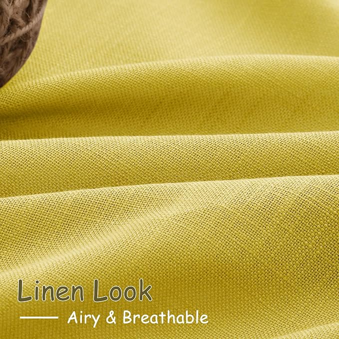 Nanspring Celery Yellow Linen Curtains 84 Inch Length 2 Panels Set - Image 5