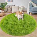 5x5 ft Tie Dye Green Round Rug for Bedroom Room Fluffy Circle Rug Furry Carpet - Image 6