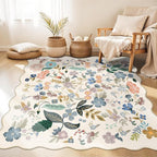 Washable 4x4 Square Area Rug: Floral Scalloped Soft Rugs by HYHAOYUNLAI