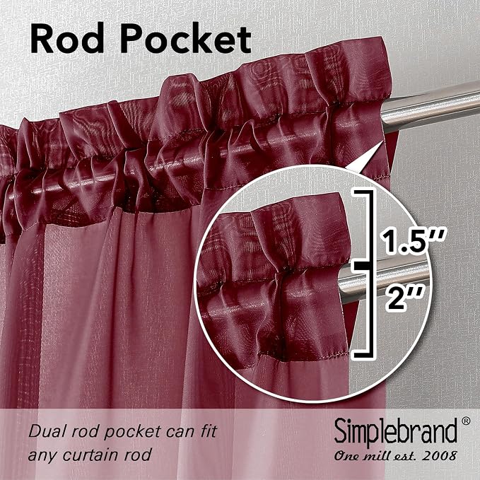 Simplebrand Burgundy Red Sheer Curtains 84 Inches Long, Light Filtering Rod - Image 6