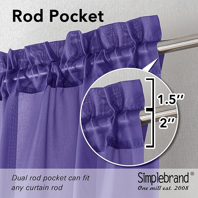 Simplebrand Purple Sheer Curtains 96 Inches Long, Light Filtering Rod Pocket - Image 2
