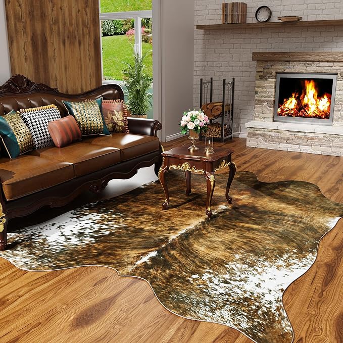 AROGAN Premium Faux Cowhide Rug 4.6 x 5.2 Feet, Sturdy and Large Size Cow Print by AROGANAREARUG