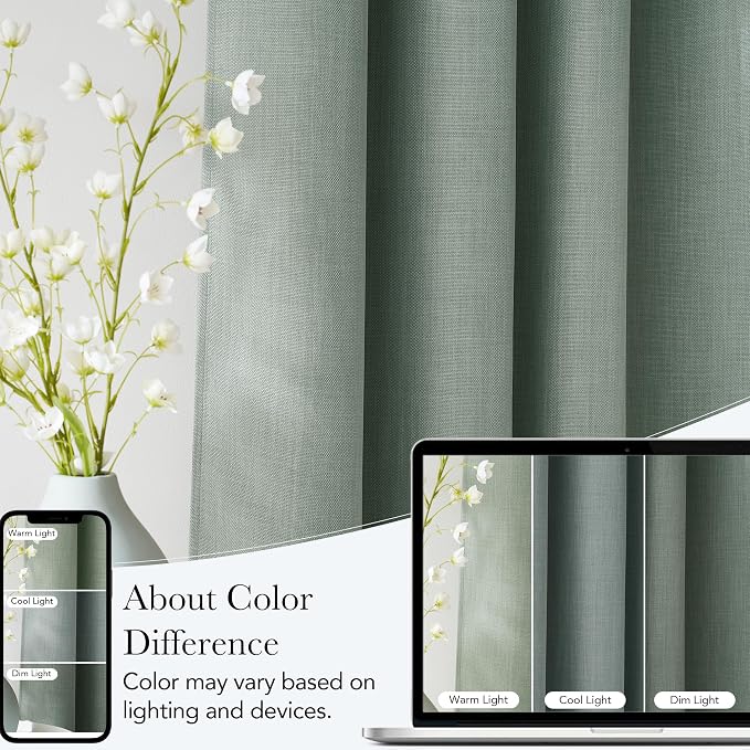 NICETOWN Faux Linen Sage Green Blackout Curtains 84 inches Long - Image 5